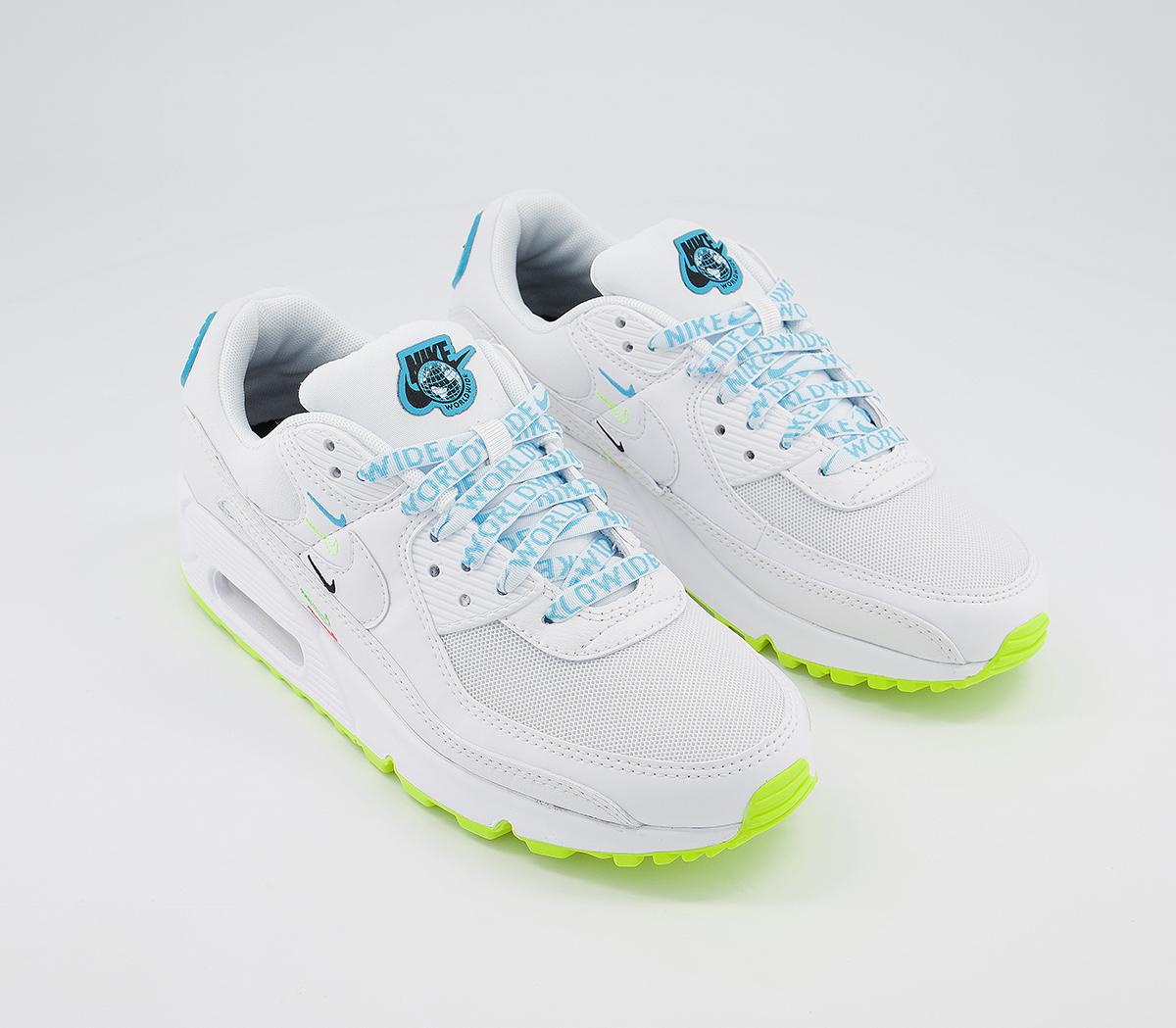 NikeAir Max 90 TrainersWhite Blue Fury Volt Black