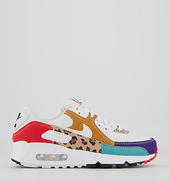 Nike Air Max 90 Trainers White White Light Curry Habanero Red