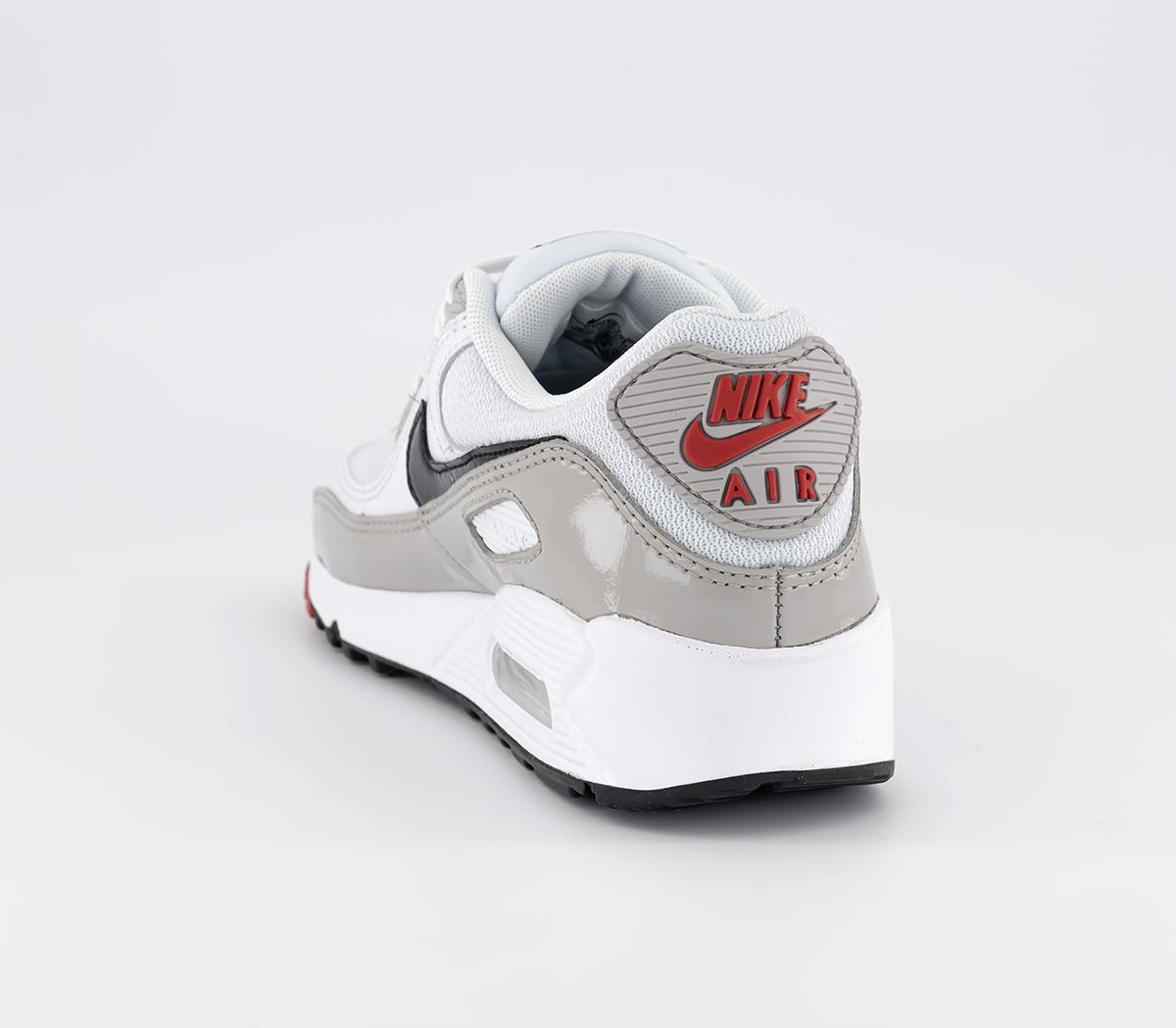 NikeAir Max 90 Trainers White Black Iron Ore University Red
