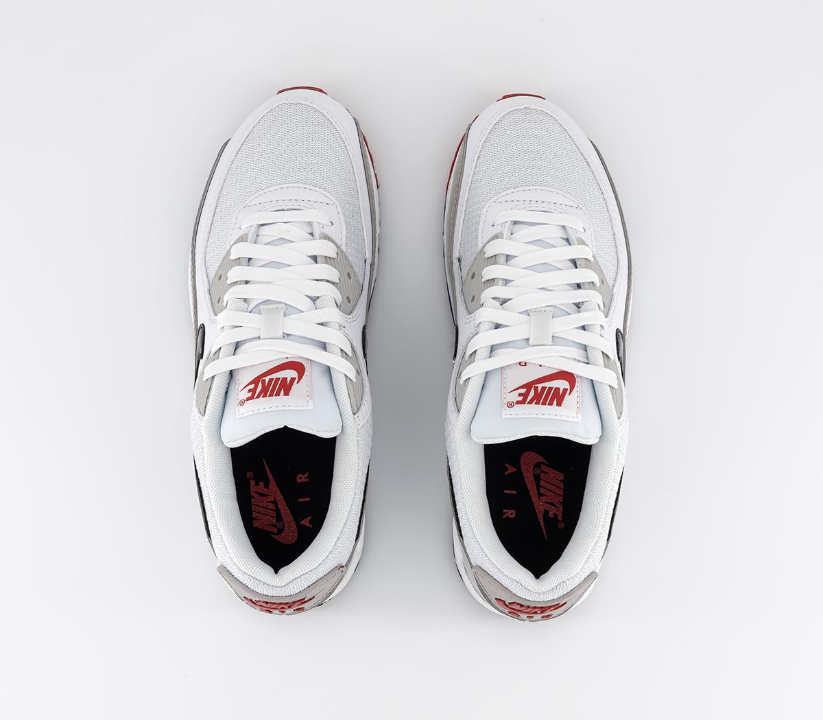 NikeAir Max 90 Trainers White Black Iron Ore University Red