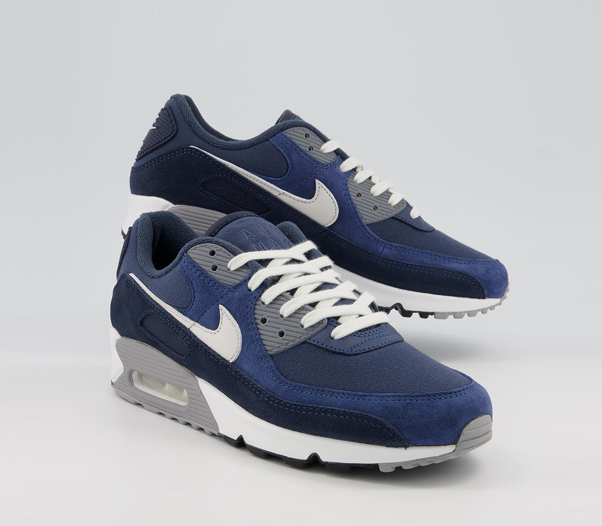 Nike Air Max 90 Trainers Obsidian Wolf Grey Midnight Navy Thunder Blue ...