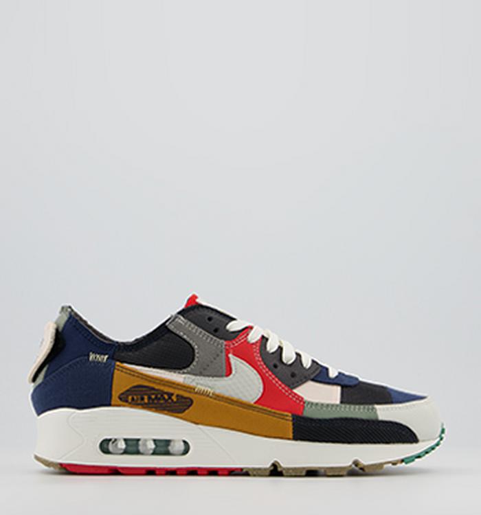 Nike Air Max 90 Trainers College Navy Light Bone Sail Chile Red