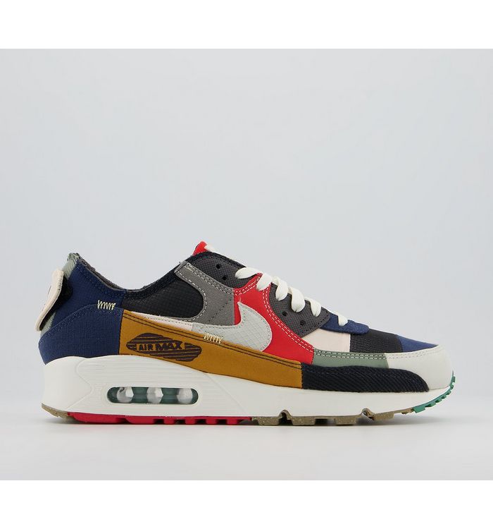 Nike Air Max 90 Trainers College Navy Light Bone Sail Chile Red Mixed Material,Black,Black/White,Black and White,Blue,White/Blue/Red