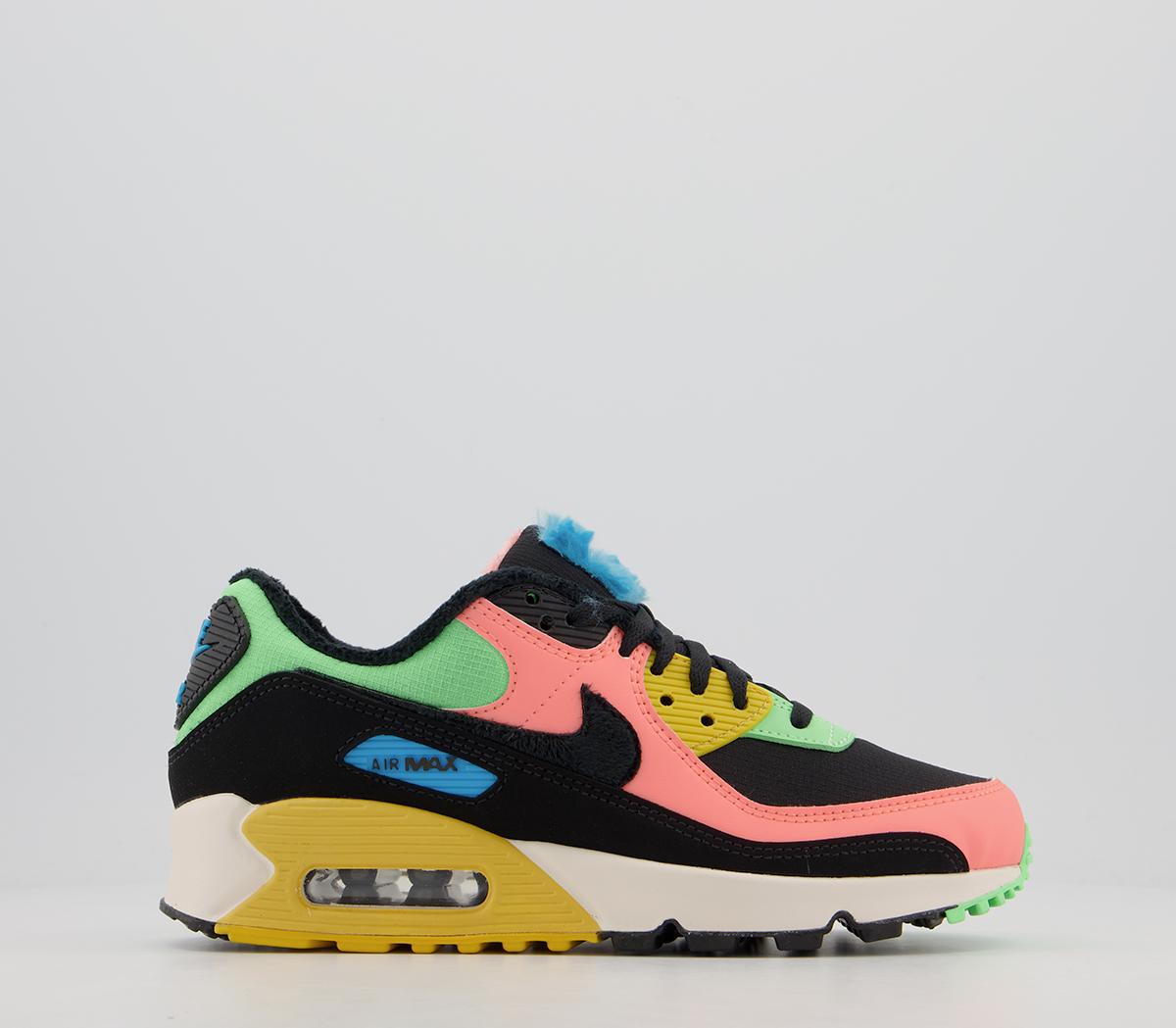 Nike Air Max 90 Trainers Atomic Pink Laser Blue Solar Flare - Women's ...