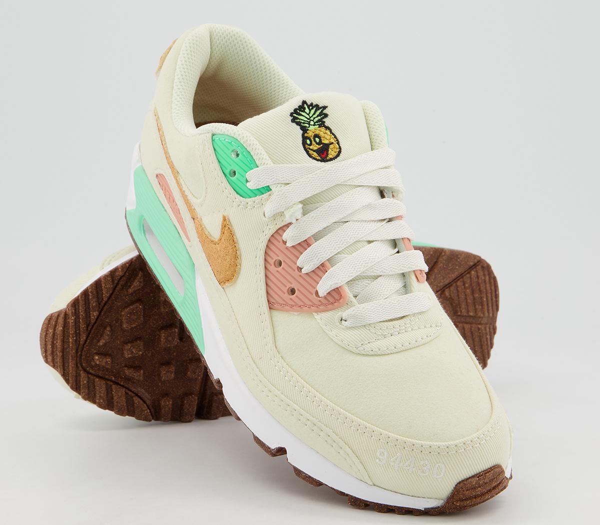 Nike Air Max 90 Trainers Coconut Milk Gold Green Bone Apricot Lime
