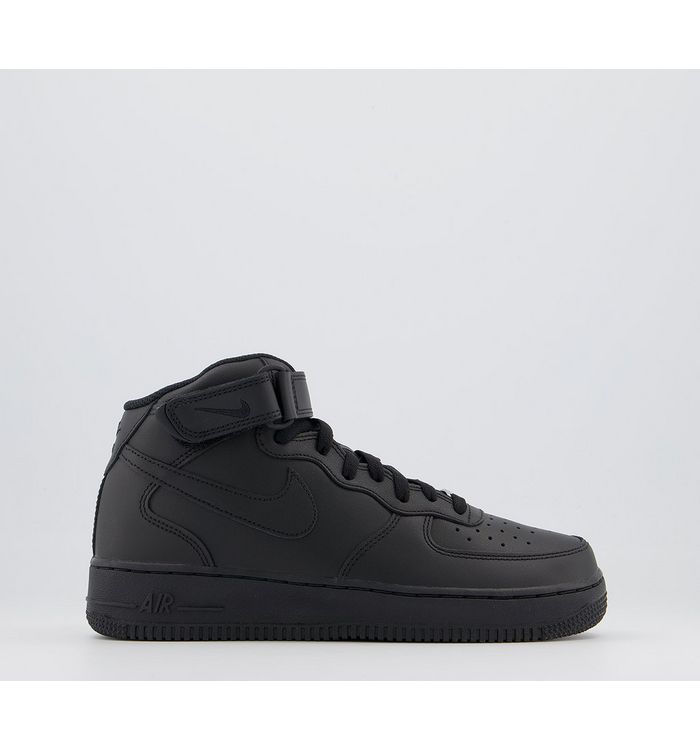 Nike Air Force 1 Mid Trainers BLACK Leather,Black