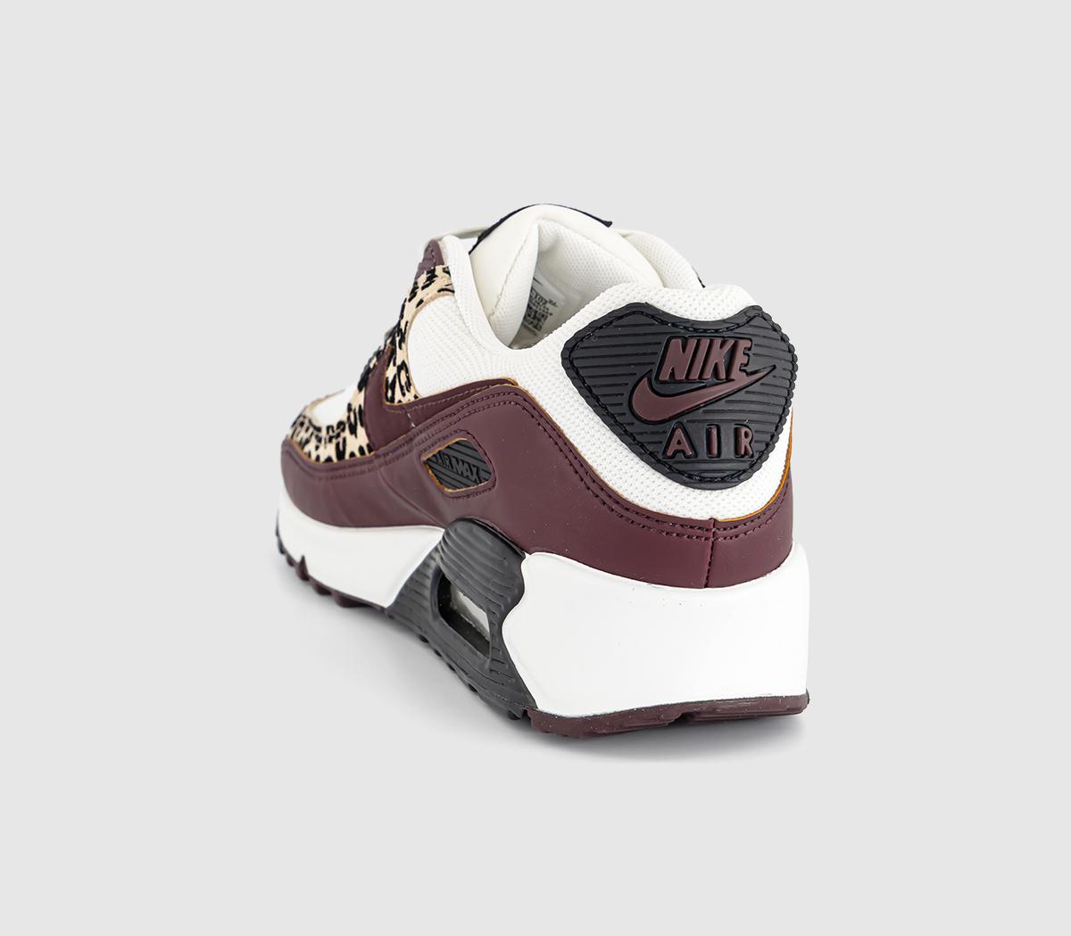 Nike Air Max 90 Trainers Sail Burgundy Crush Velvet Brown Animal