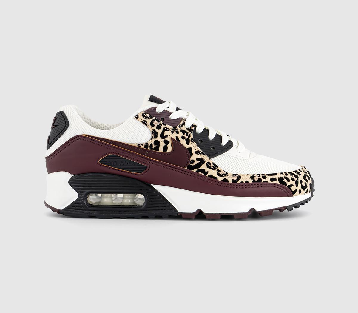 Nike Air Max 90 Trainers Sail Burgundy Crush Velvet Brown - Animal-Print Trainers, Shoes & Sandals