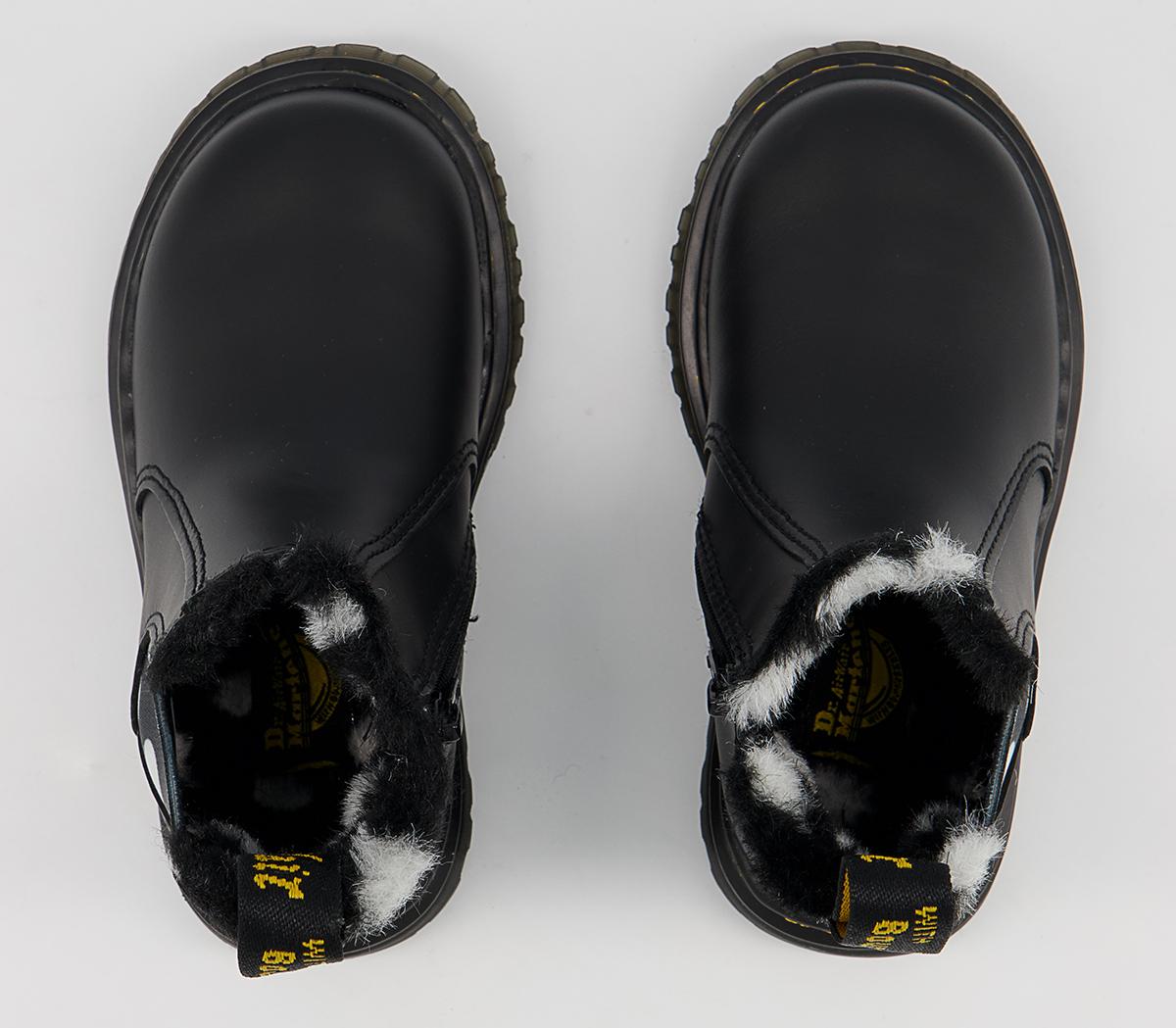 Dr. Martens Shenzi Kids Chelsea Boots Dr. Martens Shenzi Kids Chelsea Boots Black White Spot Fur Lined