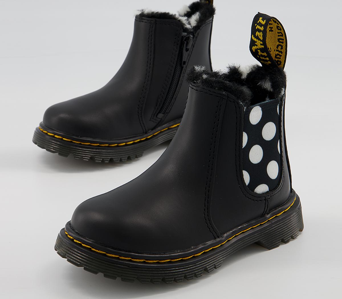 Dr. Martens Shenzi Kids Chelsea Boots Dr. Martens Shenzi Kids Chelsea Boots Black White Spot Fur Lined