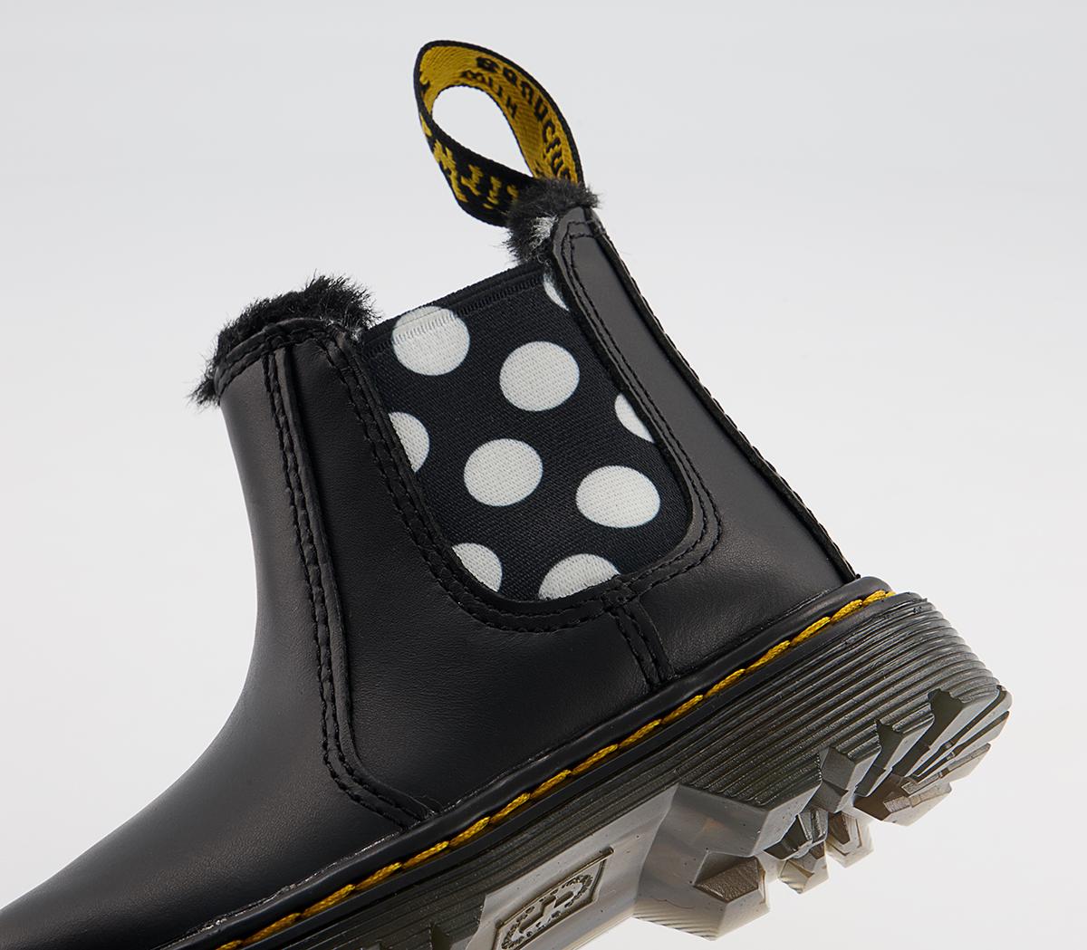 Dr. Martens Shenzi Kids Chelsea Boots Dr. Martens Shenzi Kids Chelsea Boots Black White Spot Fur Lined