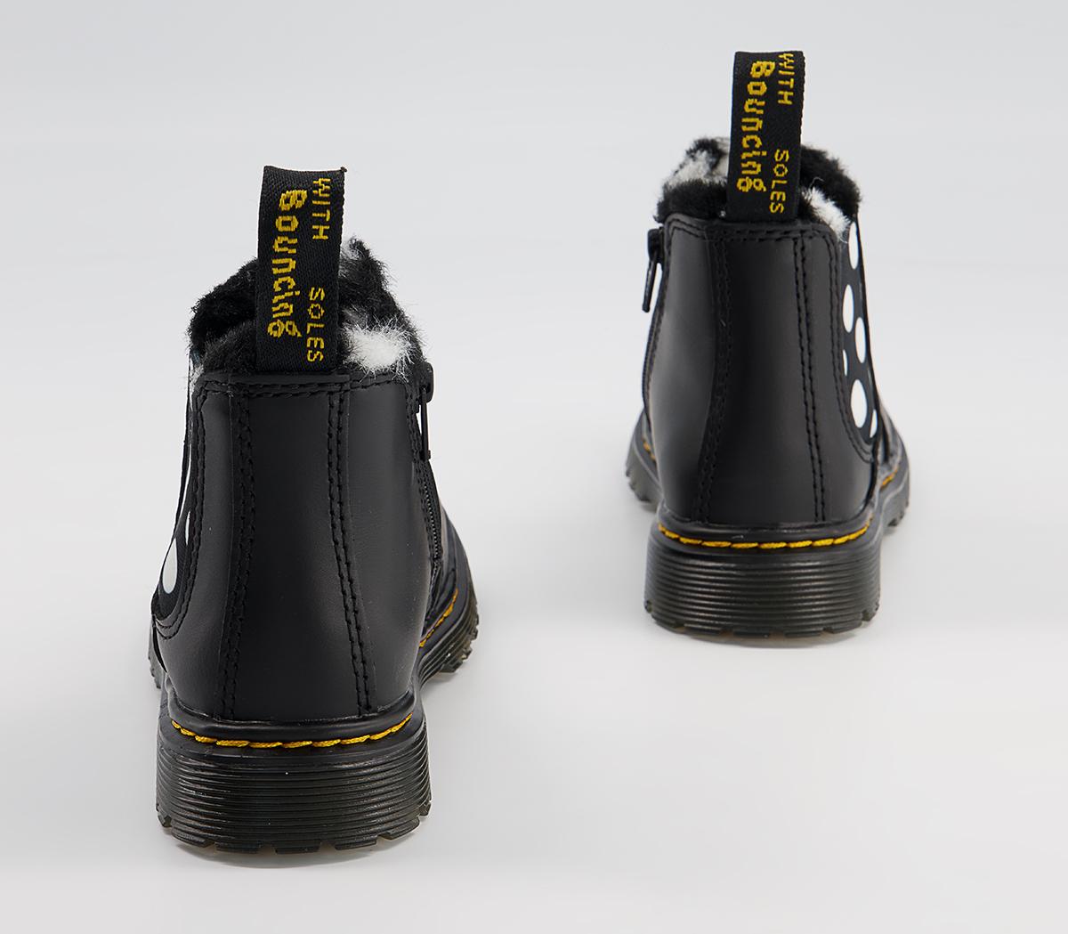 Dr. Martens Shenzi Kids Chelsea Boots Dr. Martens Shenzi Kids Chelsea Boots Black White Spot Fur Lined