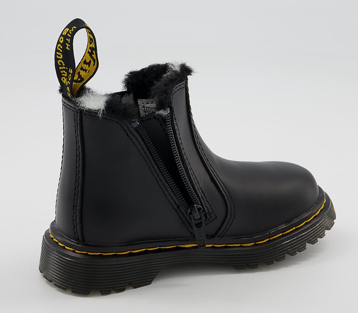 Dr. Martens Shenzi Kids Chelsea Boots Dr. Martens Shenzi Kids Chelsea Boots Black White Spot Fur Lined
