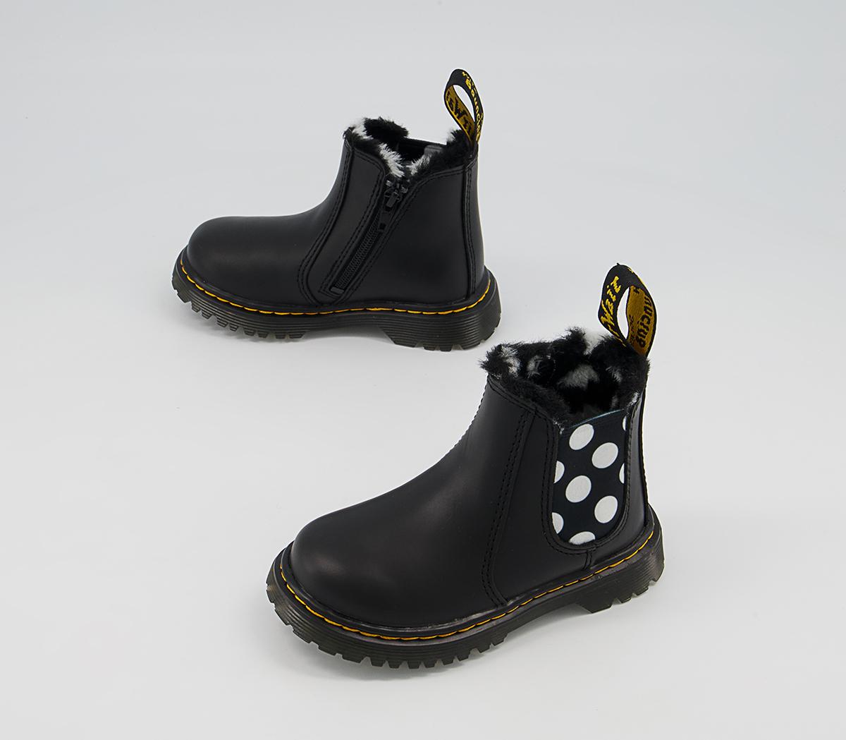 Dr. Martens Shenzi Kids Chelsea Boots Dr. Martens Shenzi Kids Chelsea Boots Black White Spot Fur Lined