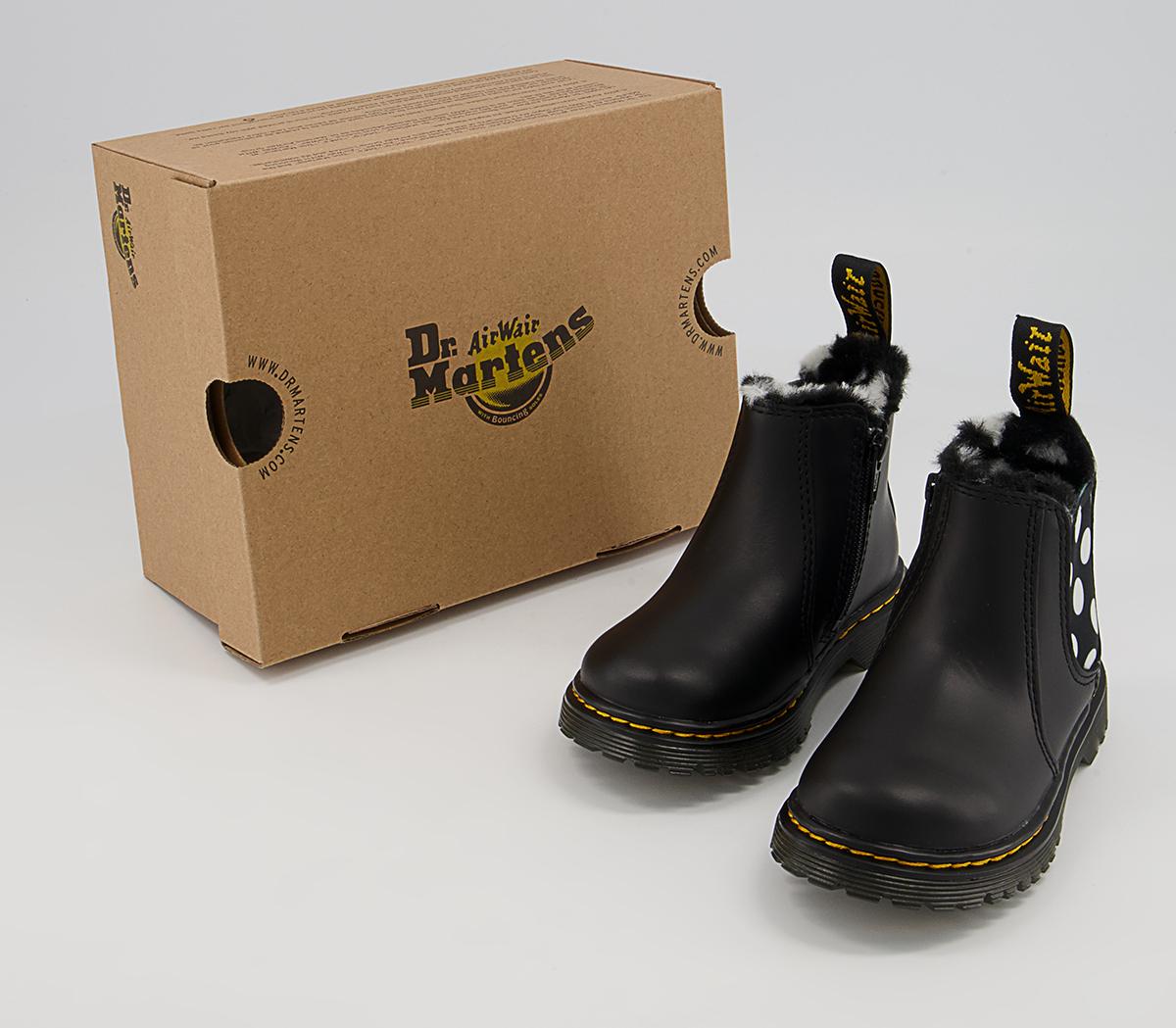 Dr. Martens Shenzi Kids Chelsea Boots Dr. Martens Shenzi Kids Chelsea Boots Black White Spot Fur Lined