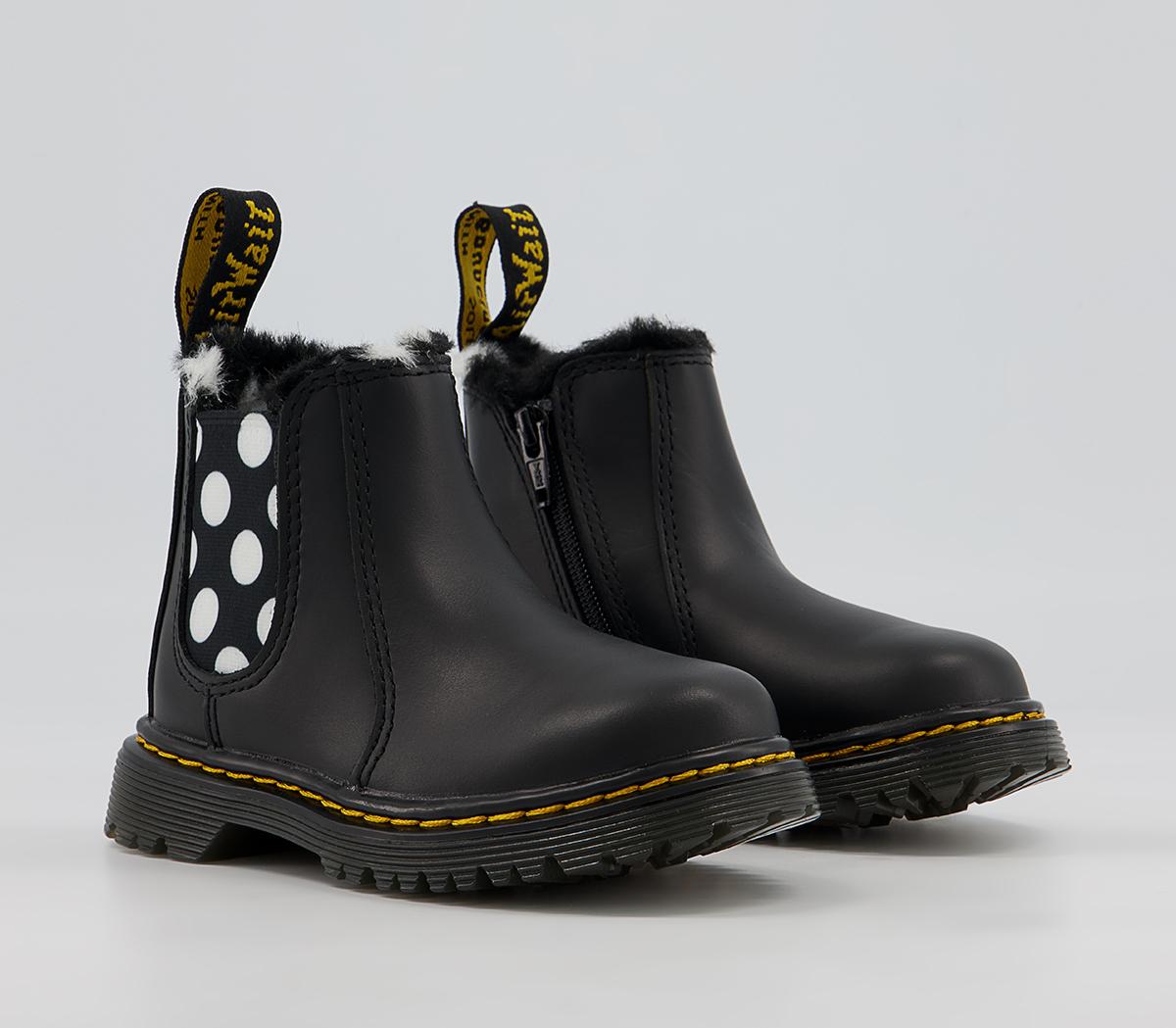 Dr. Martens Shenzi Kids Chelsea Boots Dr. Martens Shenzi Kids Chelsea Boots Black White Spot Fur Lined