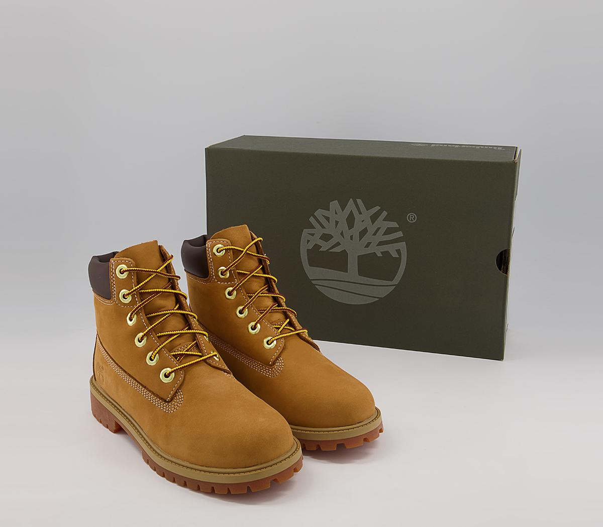 Timberland Juniors 6 Inch Premium Waterproof Boots Timberland Juniors 6 Inch Premium Waterproof Boots Wheat Nubuck