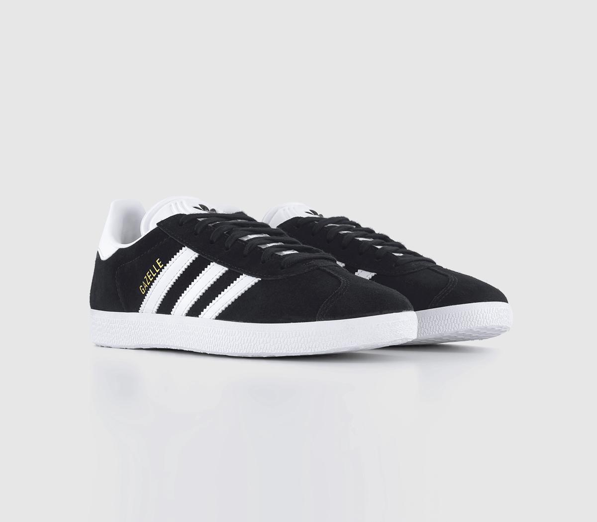 Adidas Womens Gazelle Ladies Black And White Leather Stripe Training Shoes, 8