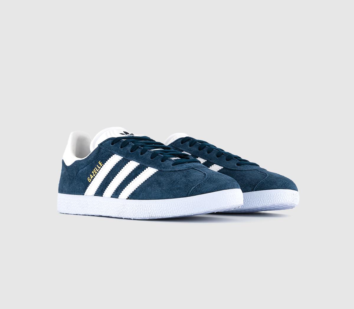 Adidas Gazelle Collegiate Kids Navy Blue And White Leather Stripe Trainers, 4