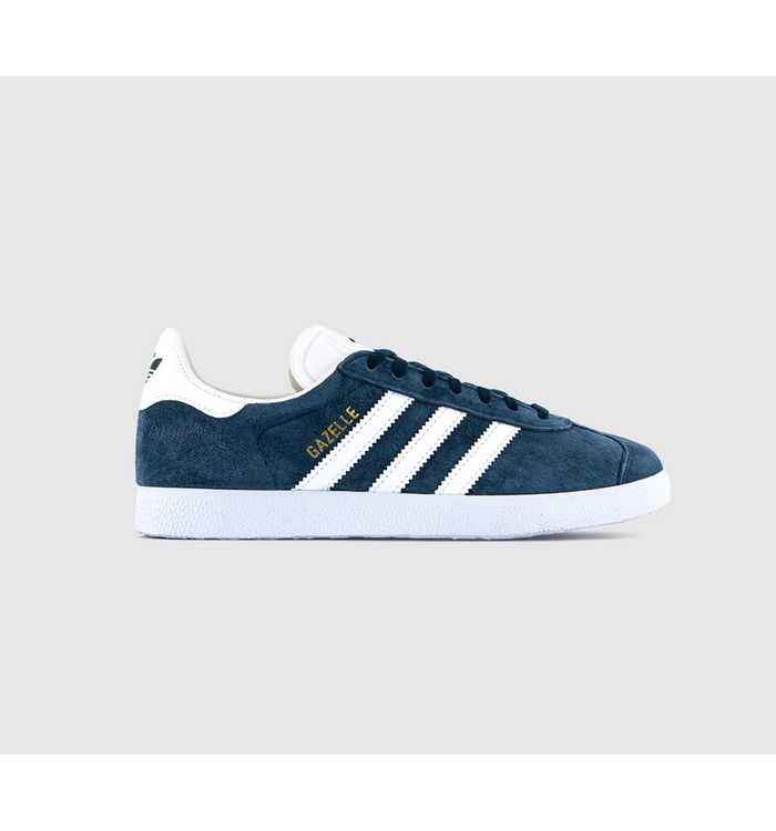 Adidas Gazelle Collegiate Mens Navy Blue And White Leather Stripe Trainers, Size: 9