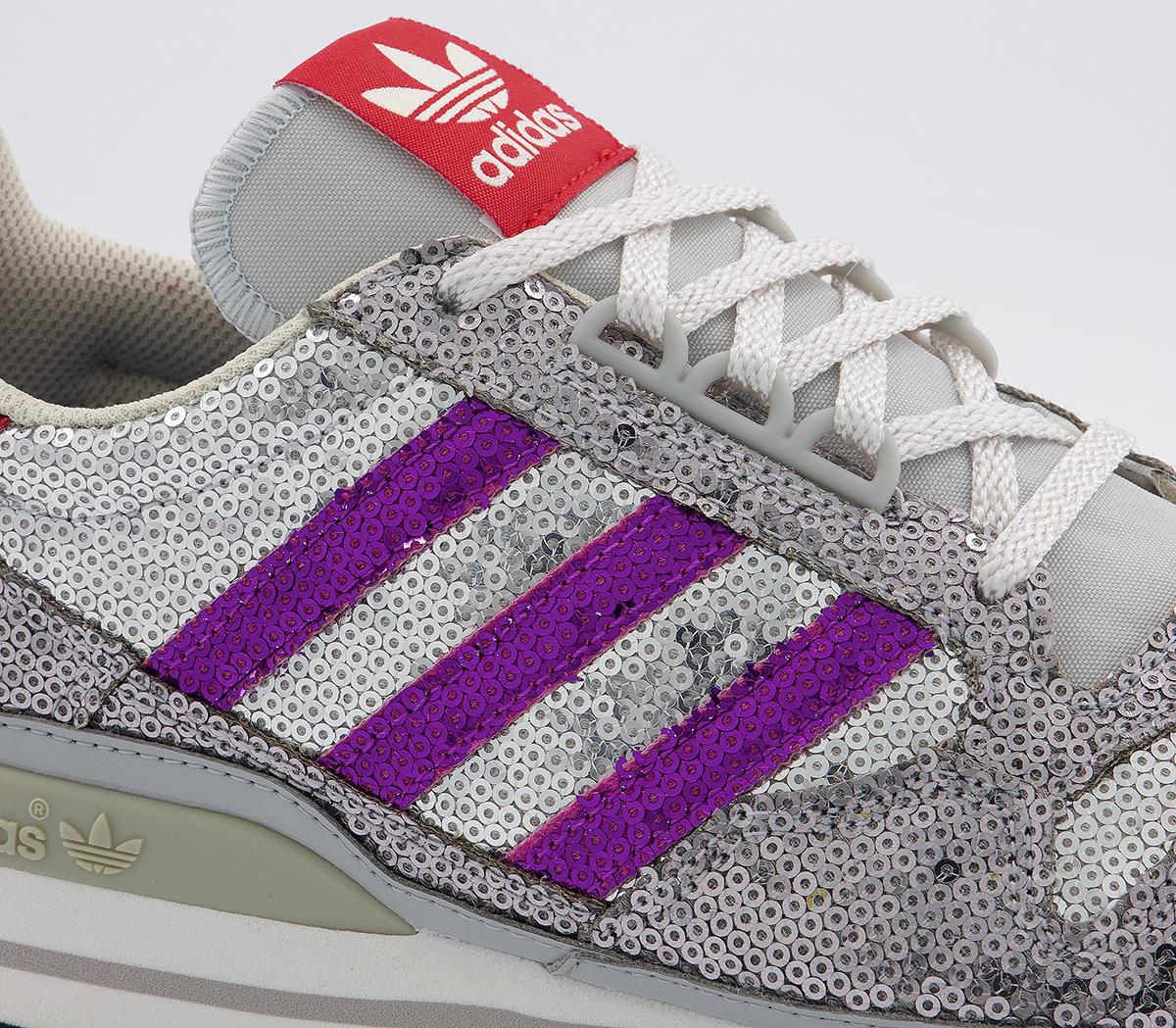 ☆☆☆ adidas Zx 500 Trainers Grey Purple Red Sequin - Unisex Sports