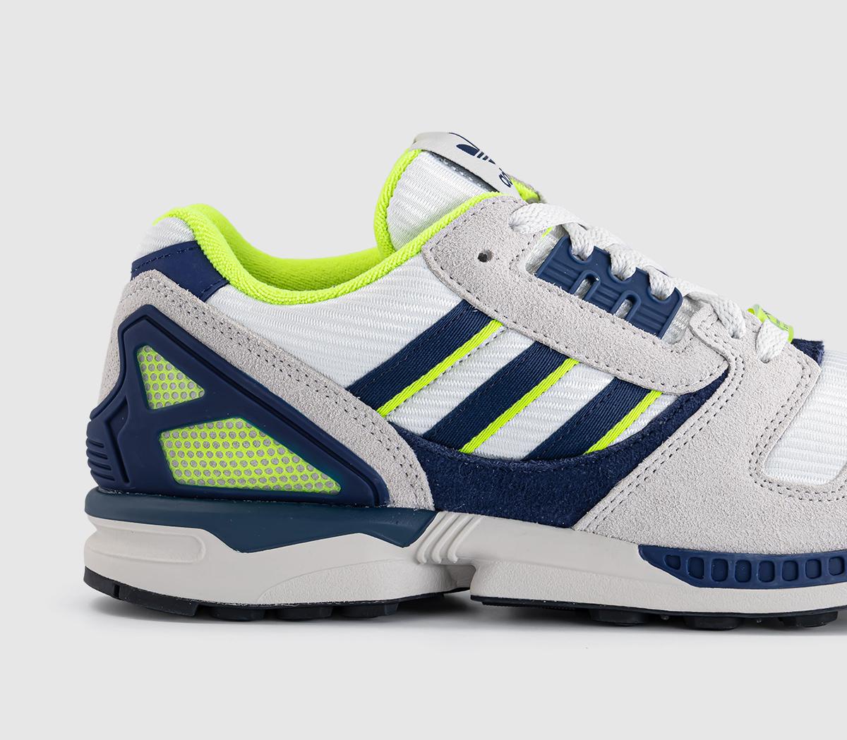 スックuk adidas ZX 8000 Trainers White Dark Blue Grey One - Men's Trainers