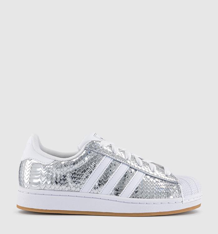 adidas Superstar II Trainers Snake Silver Metallic  White Grey