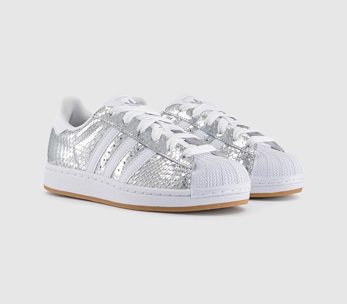 adidasSuperstar II TrainersSnake Silver Metallic  White Grey