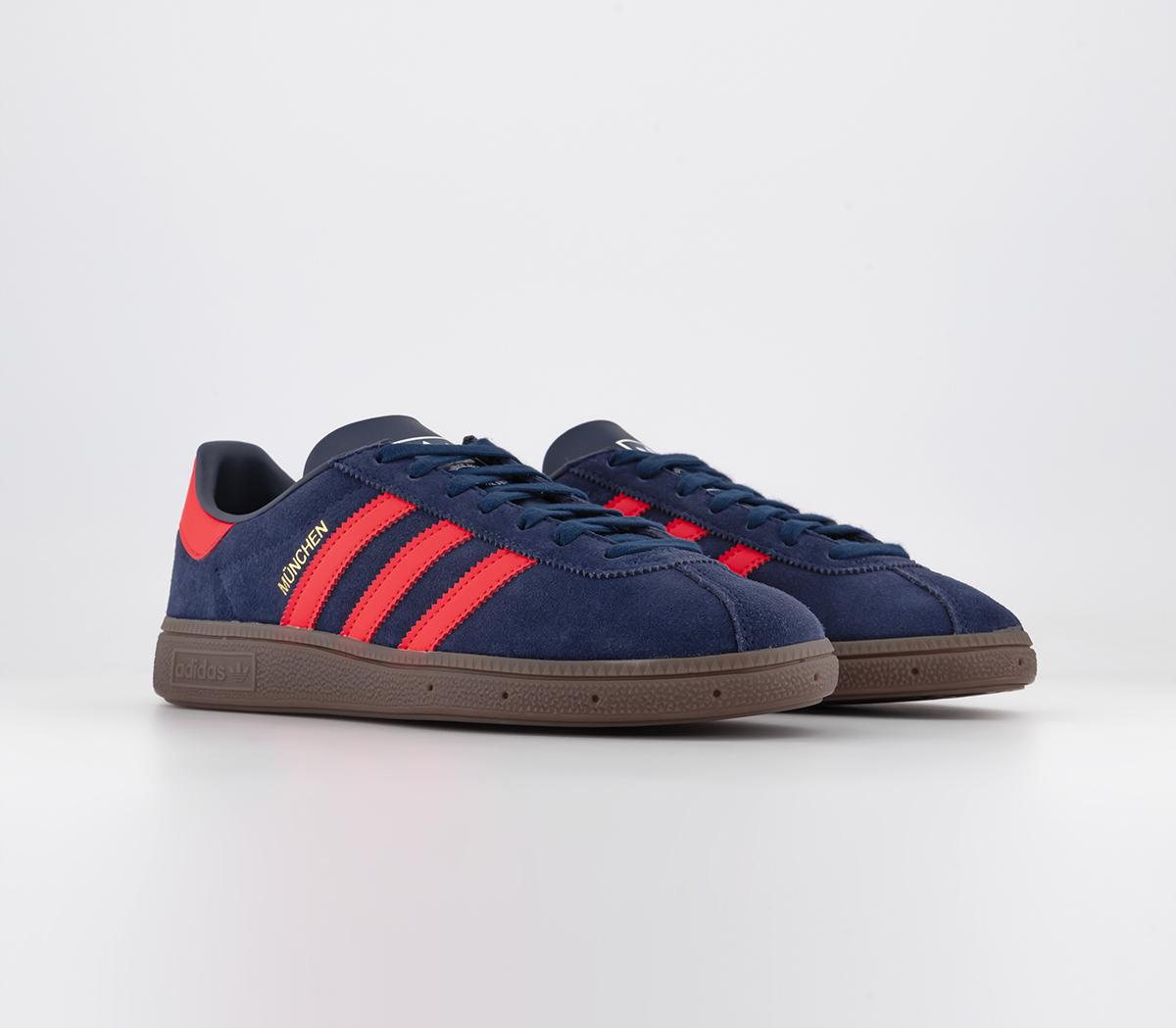 adidas Munchen Trainers Dark Blue Solar Red Gum - Men's Trainers