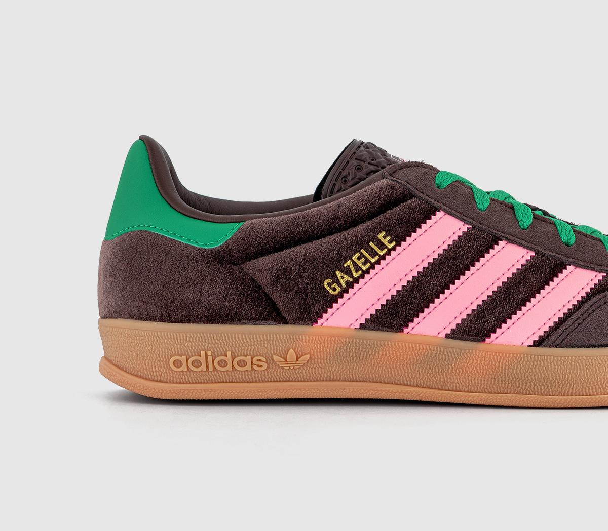 adidasGazelle Indoor TrainersDark Brown Glow Pink Court Green