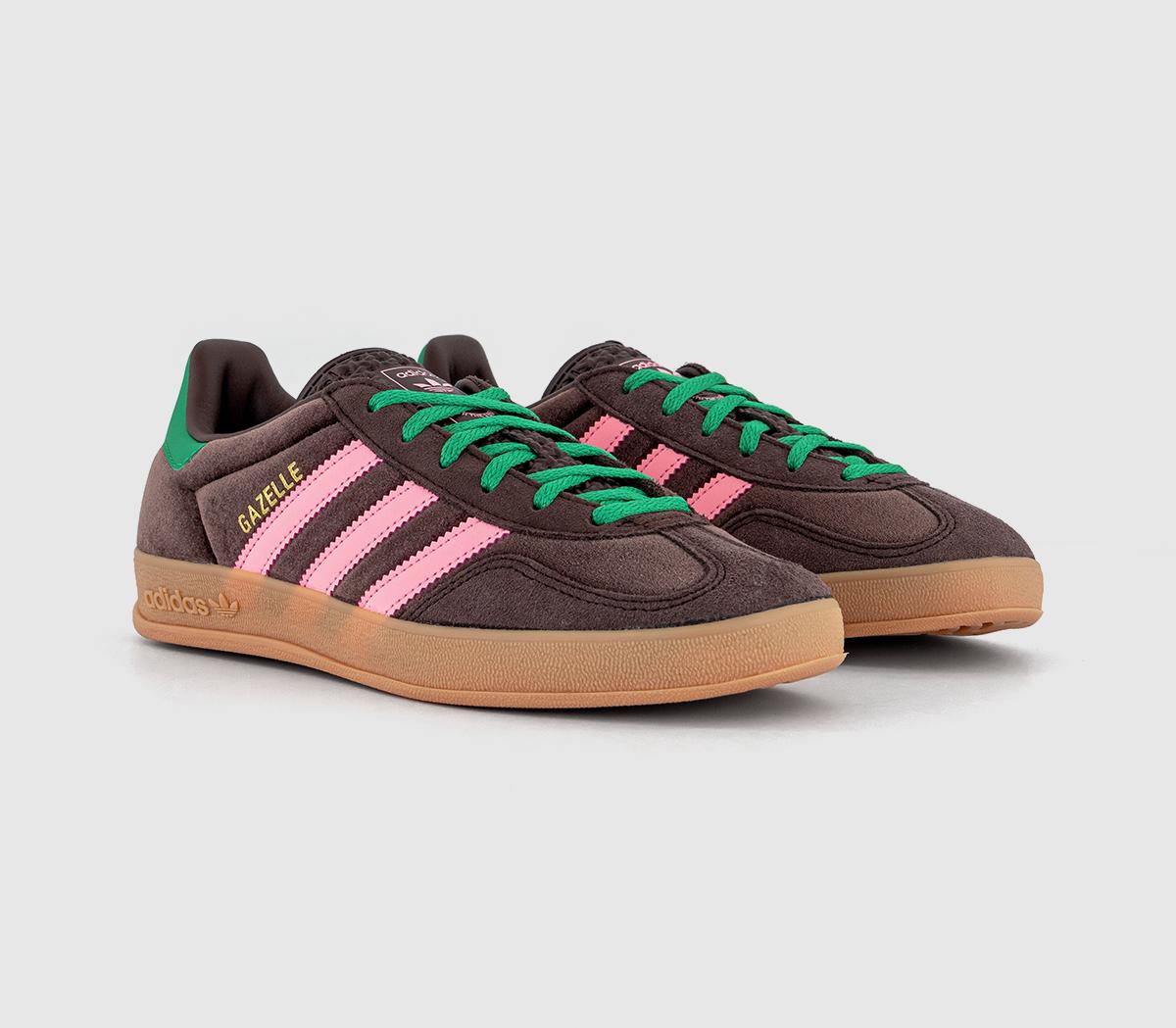 adidasGazelle Indoor Trainers adidasGazelle Indoor TrainersDark Brown Glow Pink Court Green