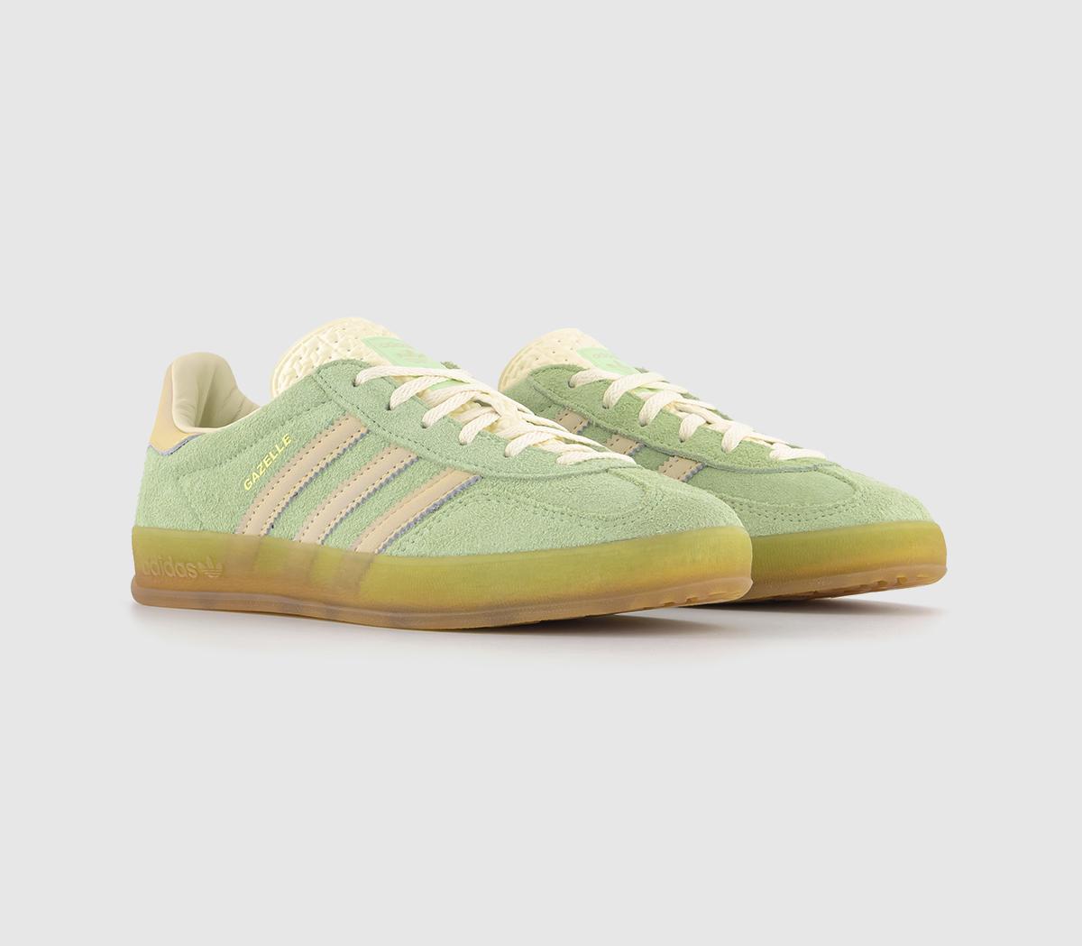 Adidas Womens Gazelle Indoor Trainers Semi Green Spark Almost Yellow Cream White, 6.5