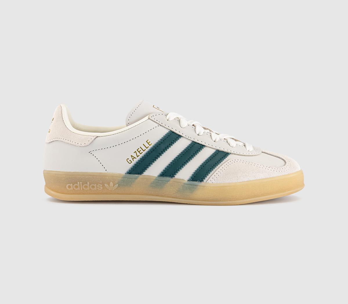 adidas Womens Gazelle Indoor Trainers Cream White White Collegiate Green Gum In Natural, 8.5