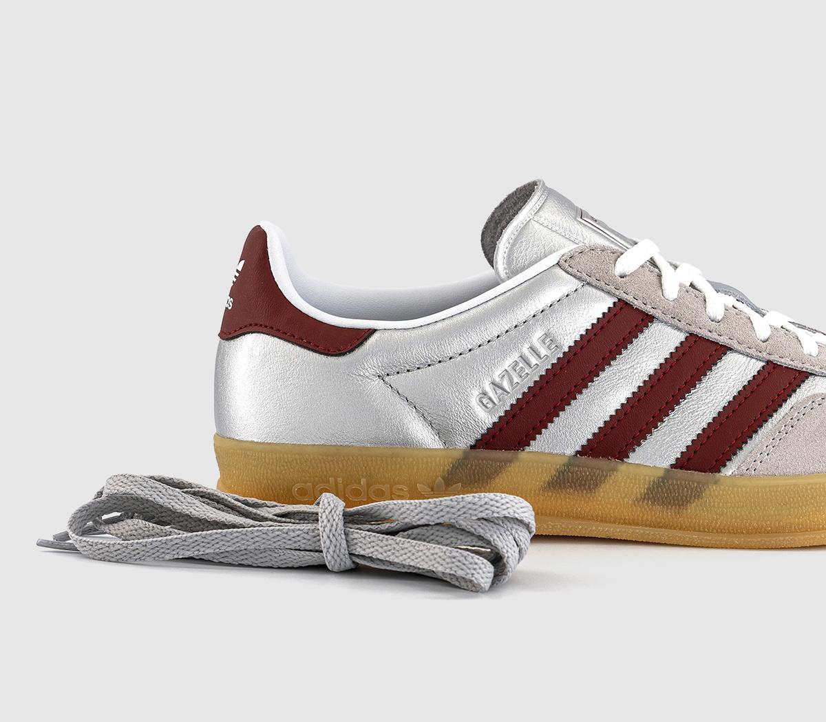 adidasGazelle Indoor TrainersSilver Metallic Shadow Red Gum