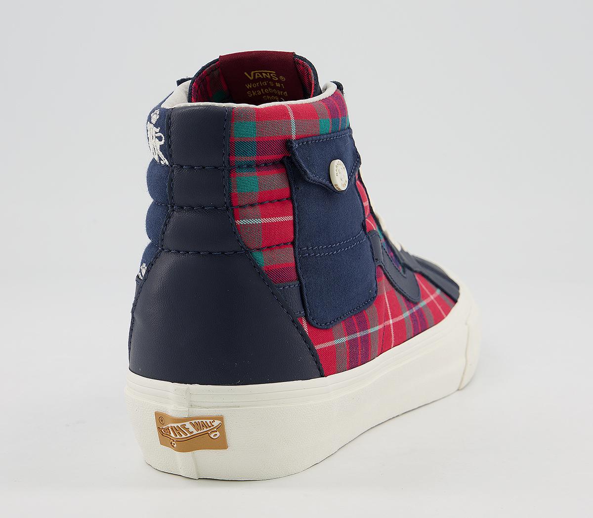 Vans Vault Og Sk8 Hi Lx Trainers Vans Vault Og Sk8 Hi Lx Trainers Baracuta Dress Blues Tartan Plaid Marshmallow