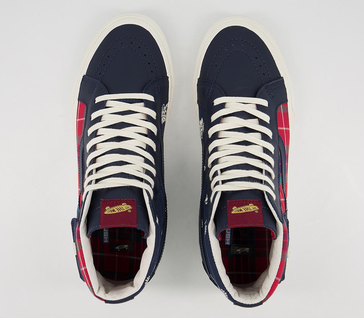 Vans Vault Og Sk8 Hi Lx Trainers Vans Vault Og Sk8 Hi Lx Trainers Baracuta Dress Blues Tartan Plaid Marshmallow