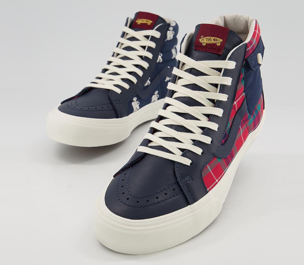Vans Vault Og Sk8 Hi Lx Trainers Vans Vault Og Sk8 Hi Lx Trainers Baracuta Dress Blues Tartan Plaid Marshmallow