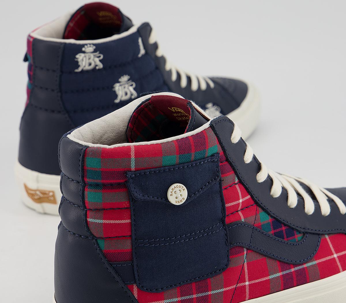 Vans Vault Og Sk8 Hi Lx Trainers Vans Vault Og Sk8 Hi Lx Trainers Baracuta Dress Blues Tartan Plaid Marshmallow