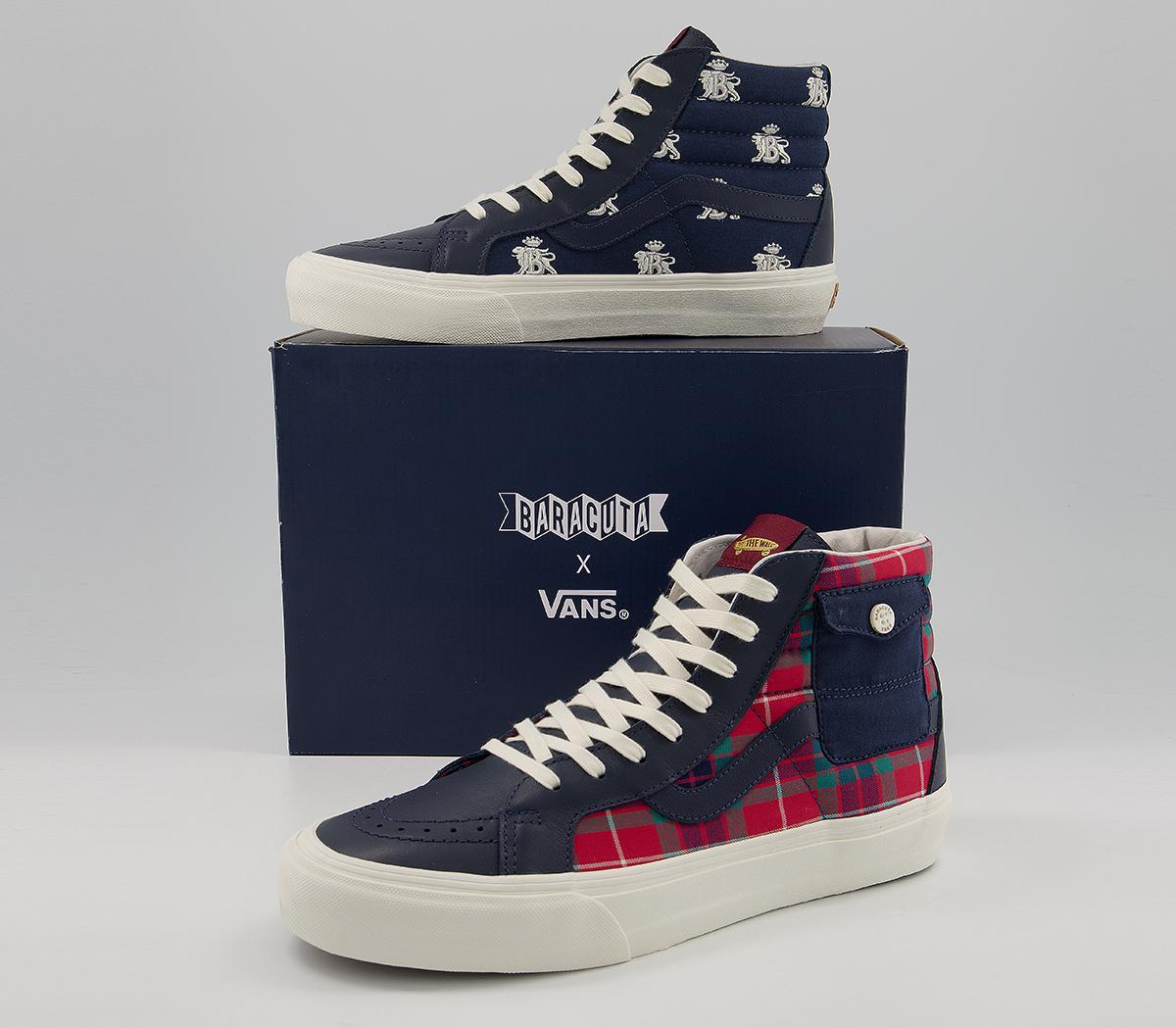Vans Vault Og Sk8 Hi Lx Trainers Vans Vault Og Sk8 Hi Lx Trainers Baracuta Dress Blues Tartan Plaid Marshmallow