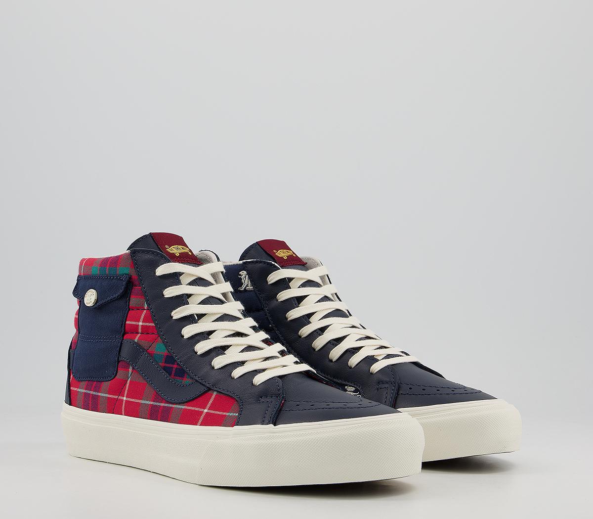 Vans Vault Og Sk8 Hi Lx Trainers Vans Vault Og Sk8 Hi Lx Trainers Baracuta Dress Blues Tartan Plaid Marshmallow