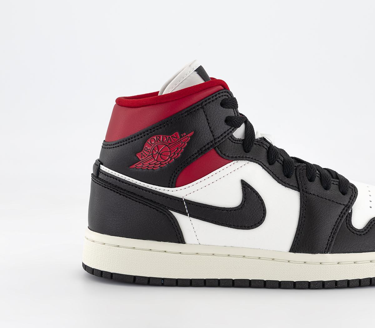 Jordan Air Jordan 1 Mid Trainers Black Gym Red Sail - Women's Trainers