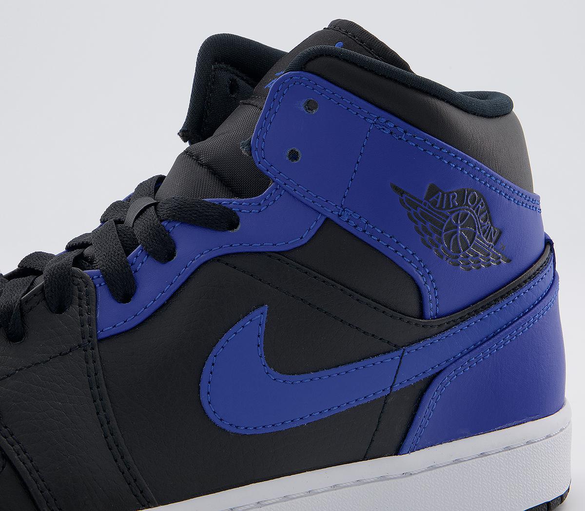 Jordan Air Jordan 1 Mid Black Hyper Royal White - Men's Trainers