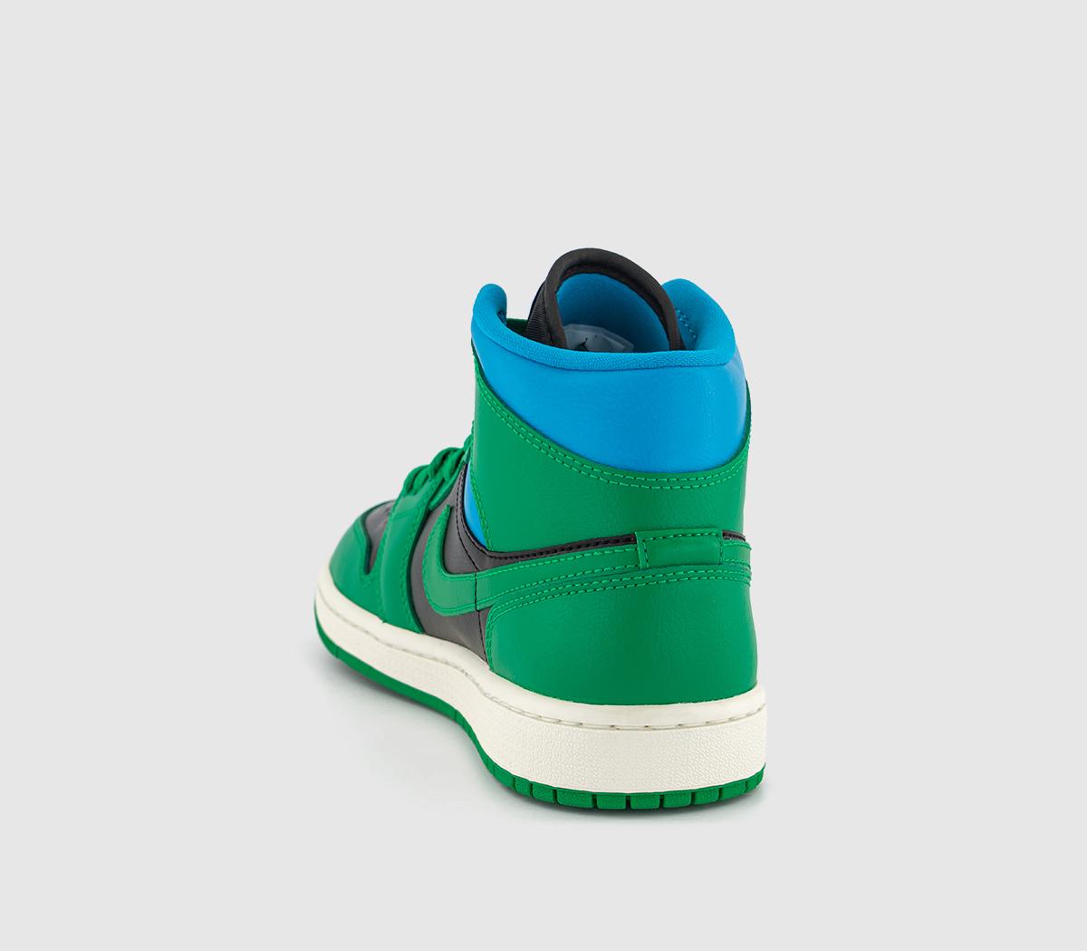 JordanAir Jordan 1 Mid Trainers Black Lucky Green Aquatone Sail