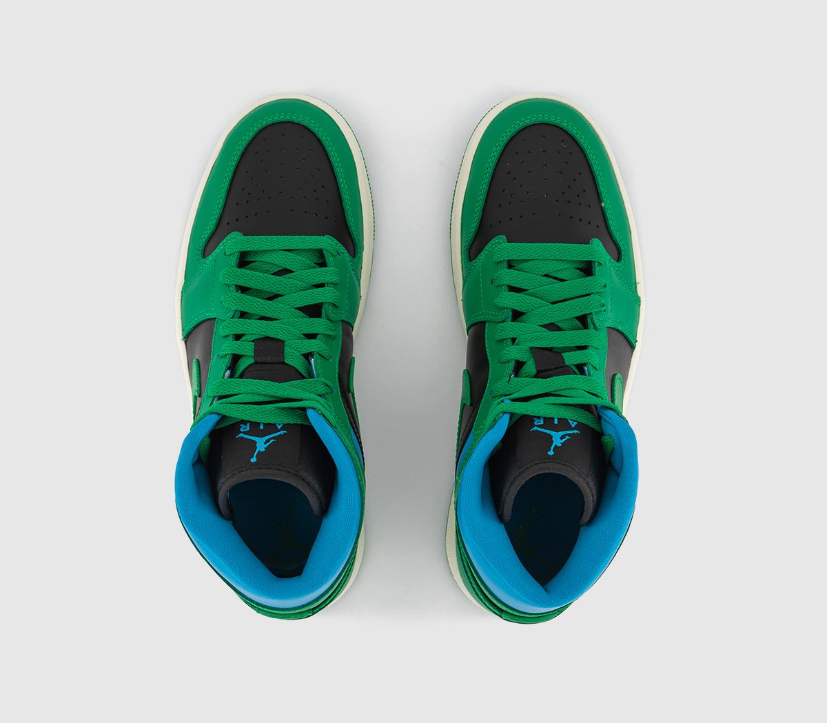 JordanAir Jordan 1 Mid Trainers Black Lucky Green Aquatone Sail