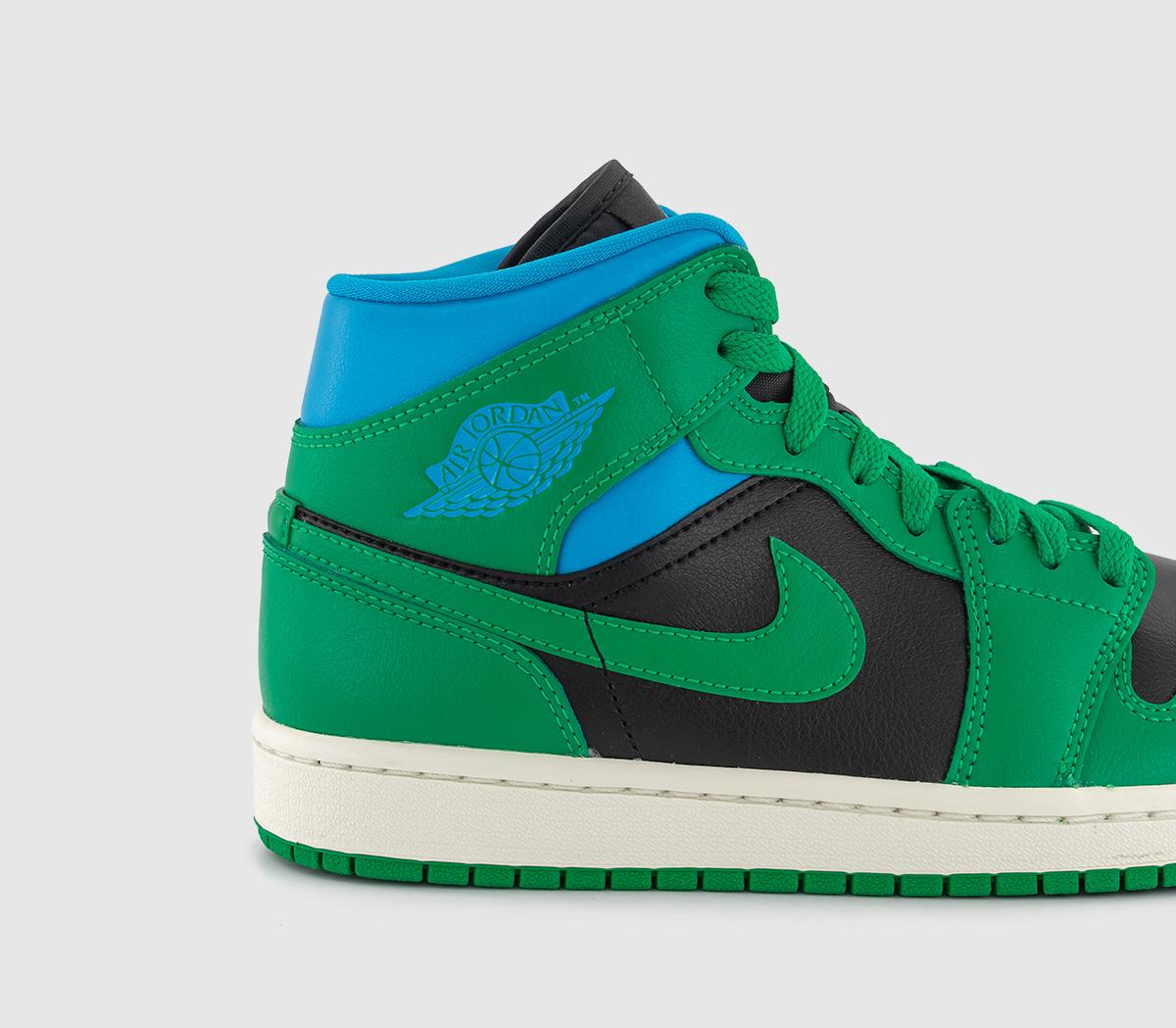 JordanAir Jordan 1 Mid Trainers Black Lucky Green Aquatone Sail