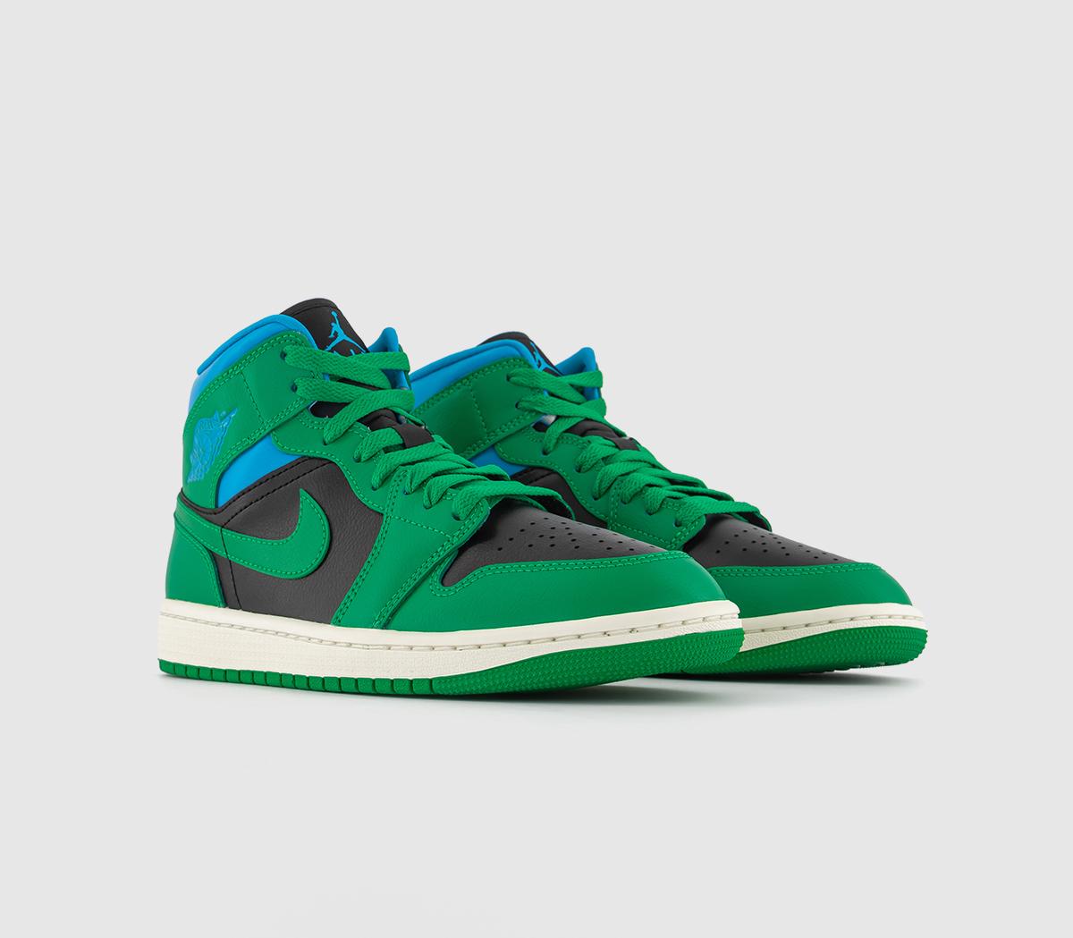 JordanAir Jordan 1 Mid Trainers Black Lucky Green Aquatone Sail