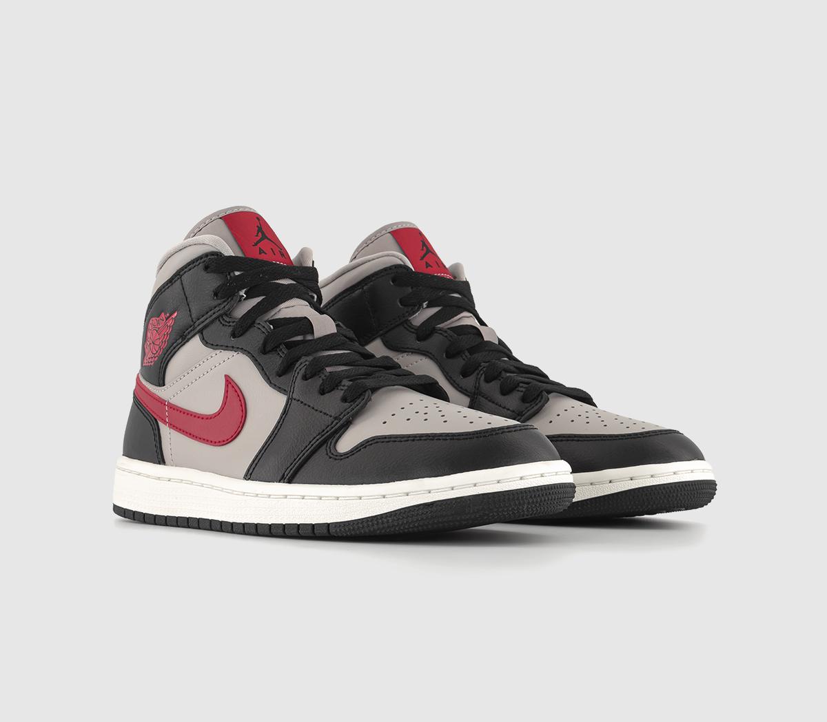 JordanAir Jordan 1 Mid Trainers Black Gym Red College Grey Sail