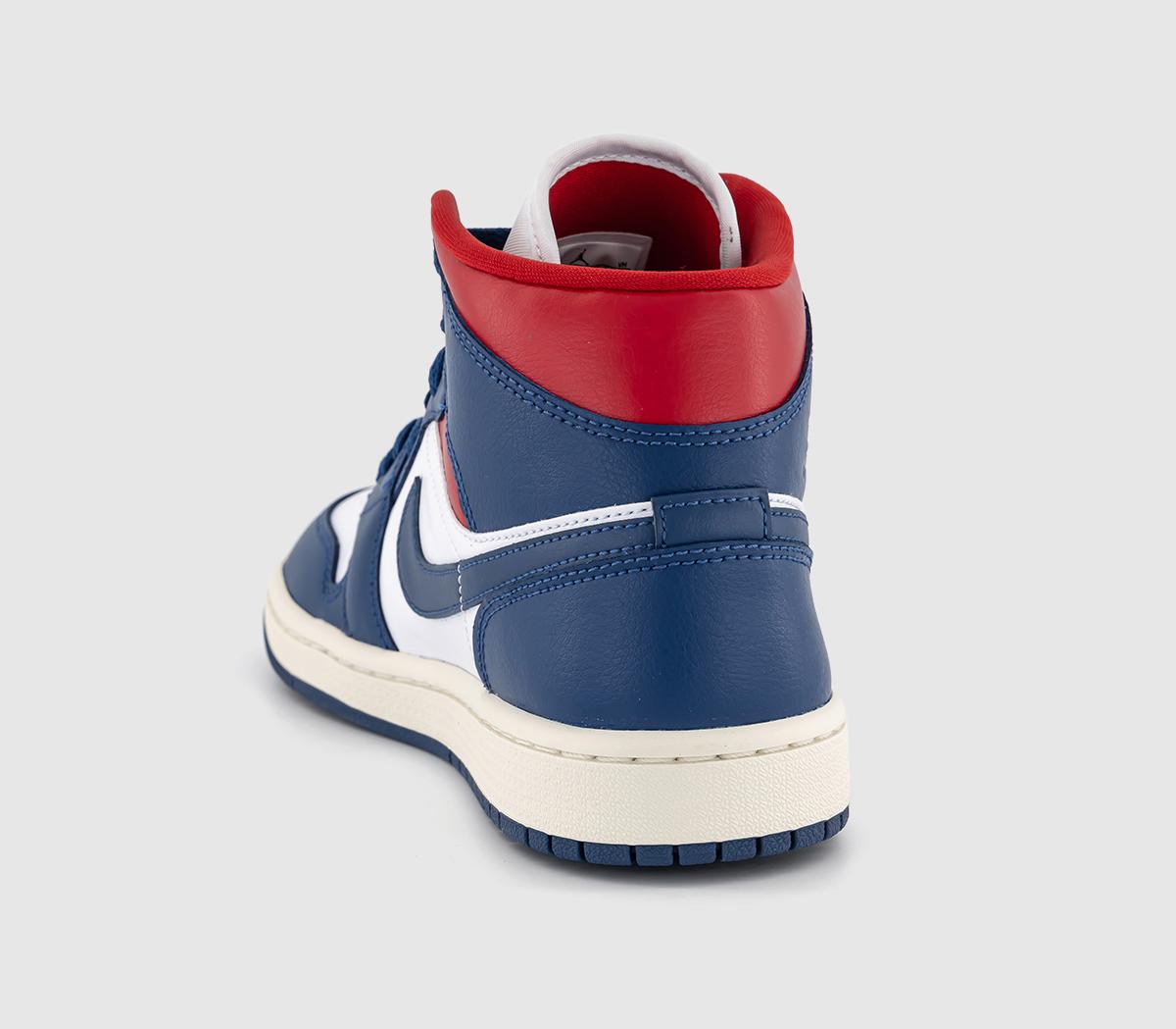 Jordan Air Jordan 1 Mid Trainers White French Blue Gym Red - Women's ...