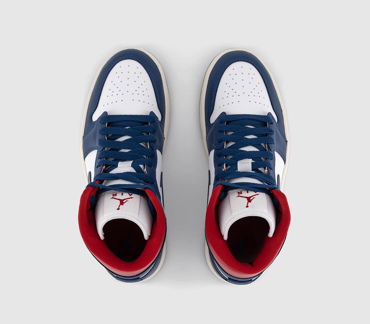JordanAir Jordan 1 Mid TrainersWhite French Blue Gym Red
