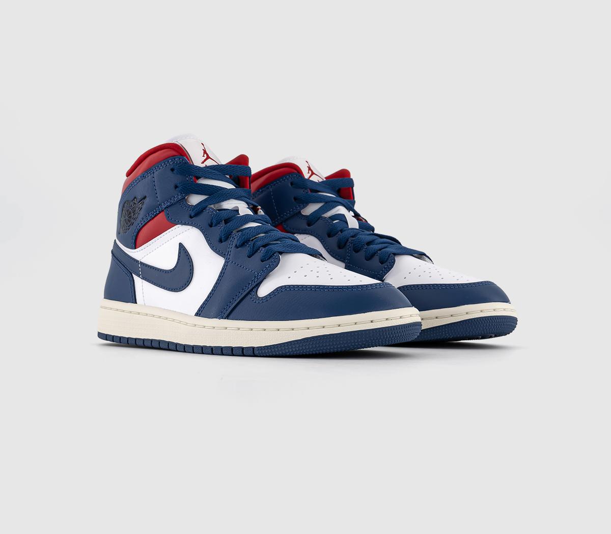 Jordan Air Jordan 1 Mid Trainers White French Blue Gym Red - Women's ...